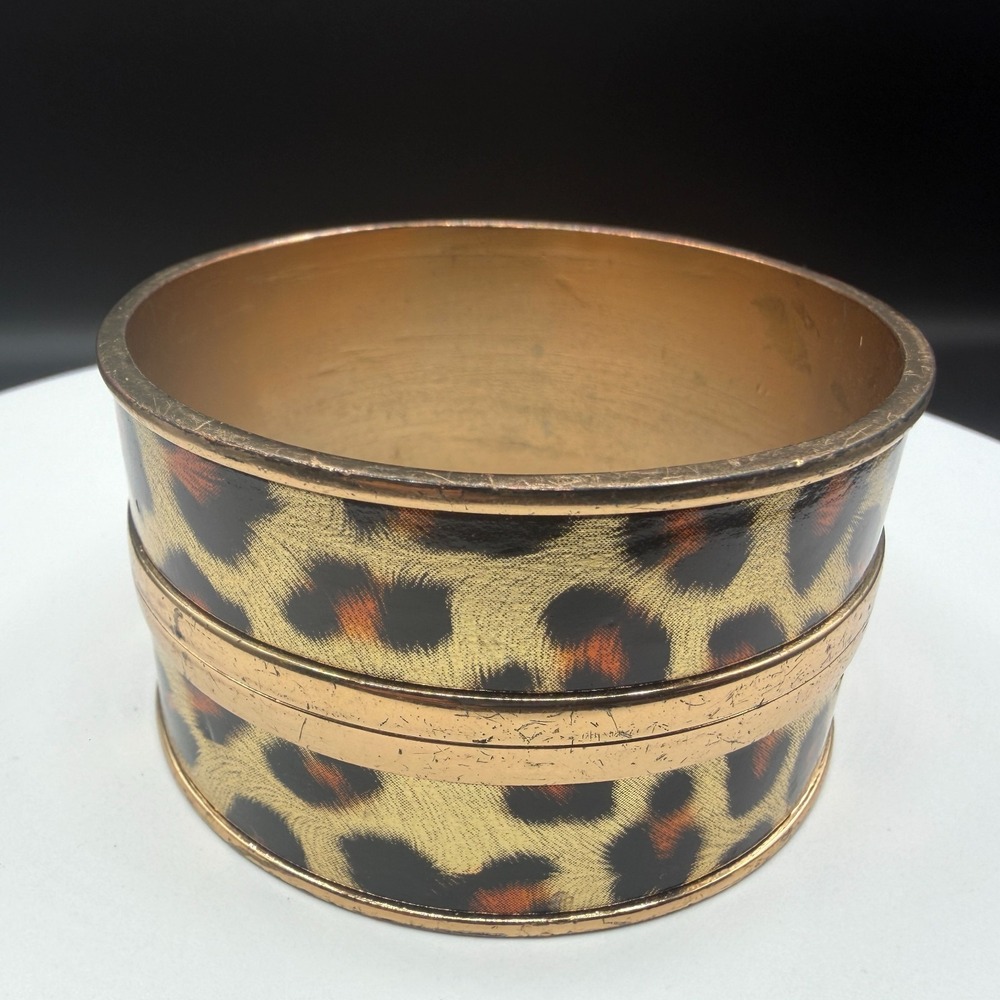 Leopard Print Gold Tone Wide Bangle Bracelet Animal Pattern Statement Y2K Gift